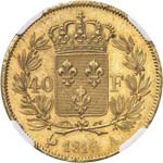 Louis XVIII (1814-1824). 40 francs or buste ... 