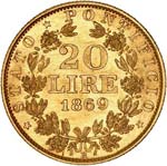 Vatican, Pie IX (1846-1878). 20 lire 1869 ... 