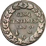 Consulat (1799-1804). 5 centimes an 9 G, ... 