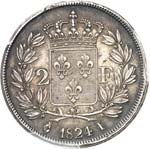 Louis XVIII (1814-1824). 2 francs 1824, ... 