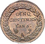 Directoire (1795-1799). 5 centimes an 5 A, ... 