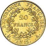 Consulat (1799-1804). 20 francs an 12 A, ... 