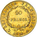 Premier Empire (1804-1814). 20 francs an 14 ... 