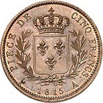 Louis XVIII (1814-1824). 5 francs 1814 A, ... 