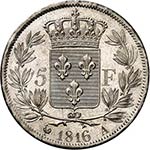 Louis XVIII (1814-1824). 5 francs 1816 A, ... 