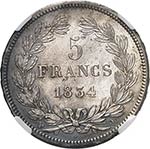Louis Philippe (1830-1848). 5 francs 1834 Q, ... 