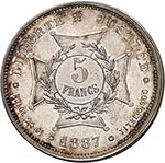 République. 5 francs 1887, essai en argent. ... 