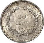 Cochinchine. 20 cent 1884 A, Paris. Av. La ... 