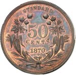 50 cents 1870, essai en bronze. Av. Buste de ... 