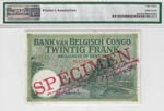 Banque du Congo Belge. 20 francs spécimen ... 