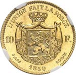 Léopold Ier (1831-1865). 10 francs or 1850, ... 