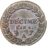 Directoire (1795-1799). Décime An 4 A, ... 