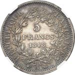 IIe République (1848-1852). 5 francs 1848 ... 