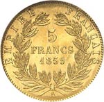 Napoléon III (1852-1870). 5 francs or 1859 ... 