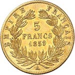 Napoléon III (1852-1870). 5 francs or 1859 ... 