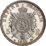 Napoléon III (1852-1870). 5 francs 1865 A, ... 