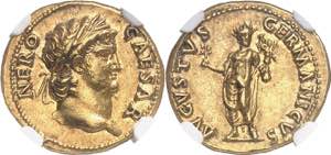 Néron (54-68). Aureus 64-65, Rome.Av. NERO ... 