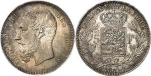 Léopold II (1865-1909). 5 francs 1875, ... 
