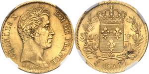 Charles X (1824-1830). 40 Francs, 2e type ... 