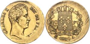 Charles X (1824-1830). 40 Francs, 2e type, ... 