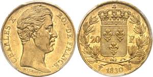 Charles X (1824-1830). 20 francs 1830, W, ... 