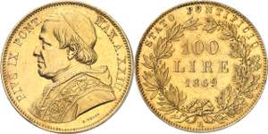 Vatican, Pie IX (1846-1878). 100 lire An ... 