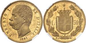 Umberto I (1878-1900). 50 lire, d’aspect ... 