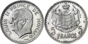 Louis II (1922-1949). Essai de 5 francs non ... 