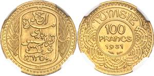 Ahmed Bey (1929-1942). 100 francs Or 1931 - ... 