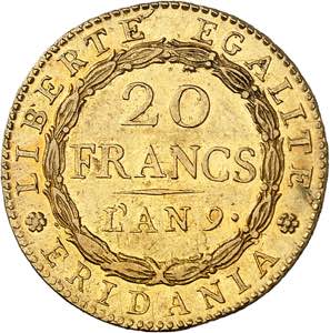 Gaule subalpine (1800-1802). 20 francs ... 