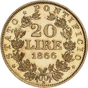 Vatican, Pie IX (1846-1878). 20 lire 1866, ... 