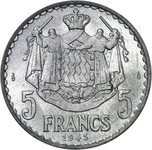 Louis II (1922-1949). 5 francs Louis II ... 