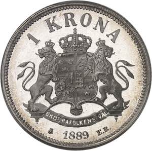 Oscar II (1872-1907). 1 krona, Flan bruni ... 