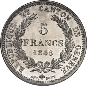 Genève (canton de). 5 francs 1848. PCGS ... 