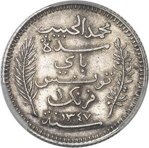 Mohamed el-Habib Bey (1922-1929). 1 franc ... 