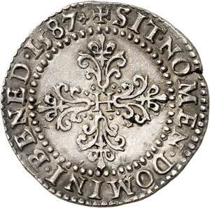 Henri III (1574-1589). Demi-franc au col ... 