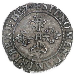 Henri III (1574-1589). Quart de franc au col ... 