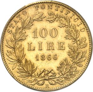 Vatican, Pie IX (1846-1878). 100 lire An XXI ... 