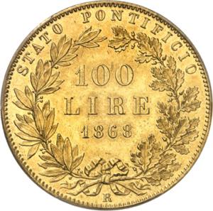 Vatican, Pie IX (1846-1878). 100 lire An ... 