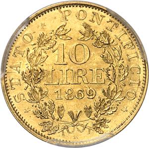 Vatican, Pie IX (1846-1878). 10 lire An XXIV ... 