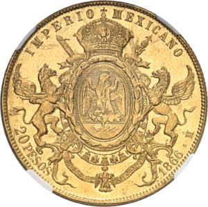 Maximilien Ier (1864-1867). 20 pesos 1866, ... 