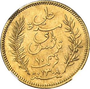 Ali, Bey (1882-1902). 10 francs Or 1891 - AH ... 