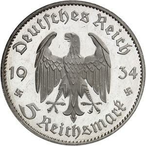 IIIe Reich (1933-1945). 5 mark église de ... 