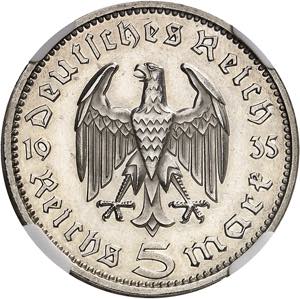 IIIe Reich (1933-1945). 5 mark Hindenburg, ... 