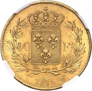 Louis XVIII (1814-1824). 40 francs 1818, W, ... 