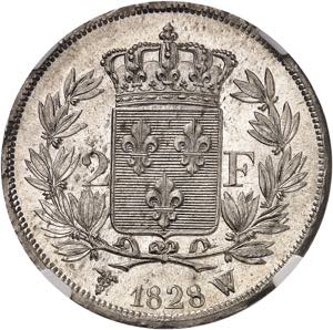 Charles X (1824-1830). 2 francs 1828, W, ... 