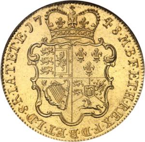 Georges II (1727-1760). 5 guinées, tête ... 