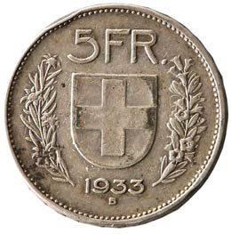 Monete Estere. Svizzera. 5 franchi ... 