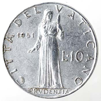 Vaticano. Pio XII. 10 lire 1951. ... 