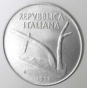 Repubblica Italiana. 10 Lire 1977 ... 